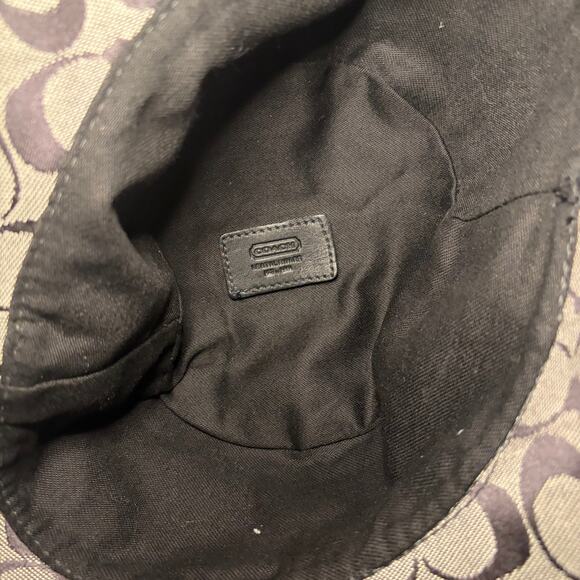 Coach Signature C Monogram Bucket Hat Black Grey Jacquard Leather Trim Y2K M/L - Picture 3 of 3